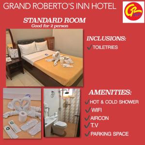 a collage of four pictures of a hotel room at Grand Roberto's Inn in Bangued