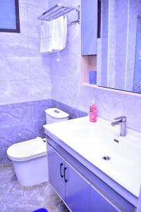 ein Badezimmer mit einem weißen WC und einem Waschbecken in der Unterkunft El ma Furnished Apartment in Nairobi