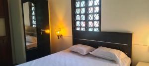 - une chambre avec un lit et 2 oreillers dans l'établissement Raen Basera Home Stay, à Nagpur