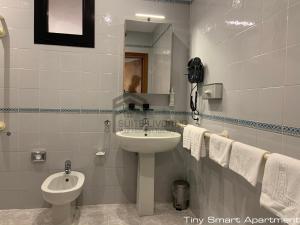 a bathroom with a sink and a toilet at Suites Marilia Apartments - Suite Livorno Holiday Home Group in Livorno