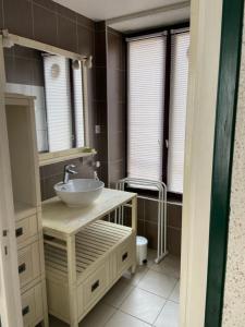 La salle de bains est pourvue d'un lavabo et d'un miroir. dans l'établissement Residence Montlosier, à Le Mont-Dore
