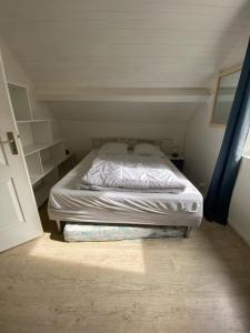 a small bedroom with a bed in the attic at Residence Montlosier in Le Mont-Dore