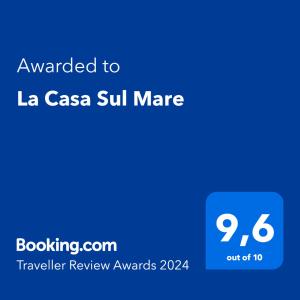 Een certificaat, prijs of ander document dat getoond wordt bij La Casa Sul Mare