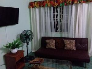 a living room with a couch and a fan at Apartment Joanna in Rodney Bay Village