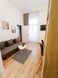 - un salon avec un canapé et une table dans l'établissement Fly Residence, à Arad
