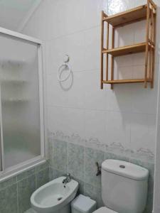 a bathroom with a white toilet and a sink at La Casuca de Trasmiera en Arnuero in Arnuero