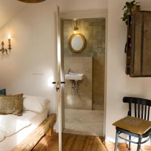 a bathroom with a shower and a sink at Waldschlucht in Bad Kohlgrub