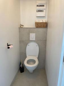 a small bathroom with a toilet in a room at La Martinière in Saint-Martin-sur-Oust