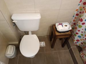 a small bathroom with a toilet and a table at Del Parque, vista panorámica in Villa Marini