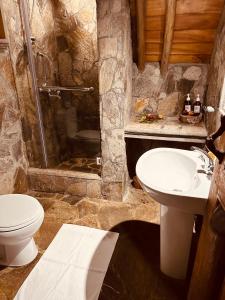 a stone bathroom with a toilet and a sink at Villa 47 in Nuwara Eliya