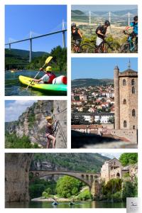 a collage of photos with people on boats and a bridge at Le Cocon Urbain in Millau