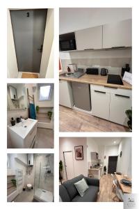 a collage of photos of a kitchen and a living room at Le Cocon Urbain in Millau