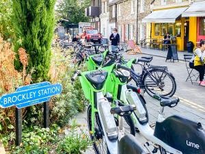 a row of bikes parked next to a street at Wonderful Two-Bedroom Apartment in London