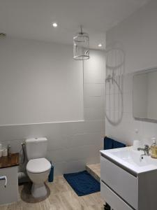 Baño blanco con aseo y lavamanos en Les Jolis Nids - Studio Rouge Gorge en La Roche-Posay