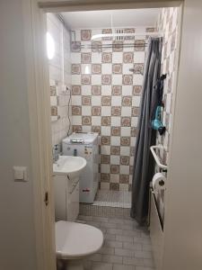 a small bathroom with a sink and a toilet at StarHomes 2 BR City Apartment in Kemi