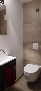 een badkamer met een wit toilet en een wastafel bij Le Flocon du bord du lac in Gérardmer