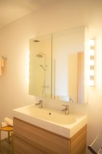 Espectacular Casa en La Garriga في لا جارايجا: حمام مع حوض ومرآة