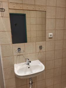 a bathroom with a sink and a mirror at Sunfower Prague Suites in Prague
