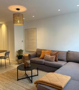布蘭肯貝赫的住宿－Gezellig appartement Liva，客厅配有沙发和桌子