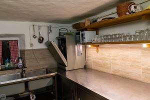 eine Küche mit einer Spüle und einer Arbeitsplatte in der Unterkunft Home Puščava in Kranj