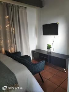 ein Schlafzimmer mit einem Bett und einem TV an der Wand in der Unterkunft 49 on Bristow in Roodepoort