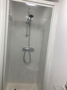 eine Dusche mit Duschkopf im Bad in der Unterkunft 50 meters from Beach. in Bognor Regis