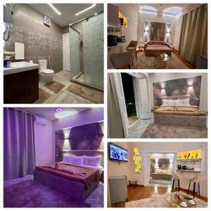 a collage of four pictures of a bedroom at downtown Family Suites in Cairo