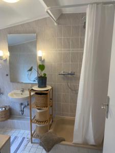 a bathroom with a tub and a sink and a shower at Ferienwohnung am Kalkberg in Bad Segeberg