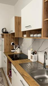 a kitchen with a sink and a counter top at Grajski kamen apartment in Maribor