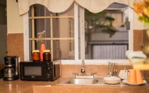 a kitchen counter with a sink and a microwave at Cozy Renting Hospedaje in Santa Rosa de Copán