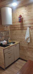 - une cuisine avec un évier et un mur en bois dans l'établissement NAREK B&B, à Goris