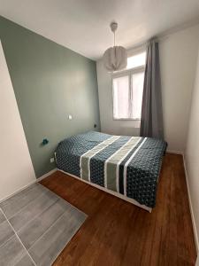 Schlafzimmer mit einem Bett und einem Fenster in der Unterkunft Maison Cosy in Lourdes