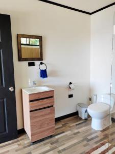 a bathroom with a sink and a toilet at El Paraíso Escondido in San Juan