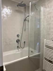 a shower with a glass door in a bathroom at Apartments Lili Flora in Zadar