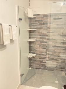 baño con ducha y puerta de cristal en Apartamento céntrico Plazuela, en Barranquilla