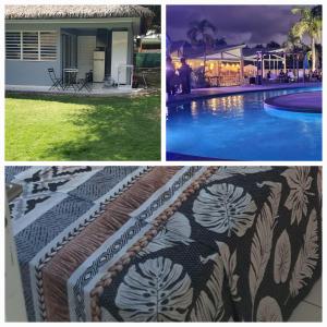 a collage of three pictures of a pool and a house at Folle Anse Paradise in Saint-Louis