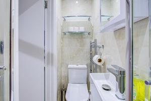 a small bathroom with a toilet and a sink at Streatley Apartments in London