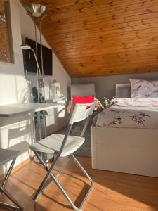 Postel nebo postele na pokoji v ubytování Podkrovní apartmán s balkónem