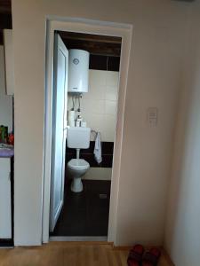 a bathroom with a white toilet and a sink at Vikendica Varosiste Rogatica in Rogatica