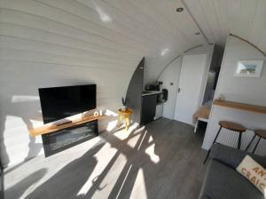 a living room with a flat screen tv in a room at The Nest in Doolin
