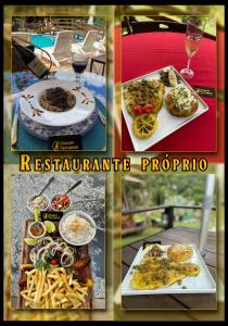 uma colagem de imagens de comida e uma mesa em Estação Serramar em Lumiar