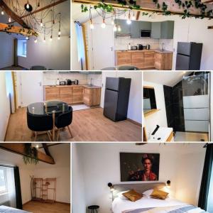un collage de fotos de una cocina y una habitación en L'invention poétique - T2 charmant en Hyper centre, en Abbeville