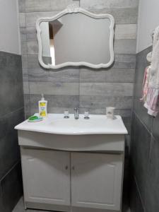 a bathroom with a white sink and a mirror at Las Verbenas in San Rafael