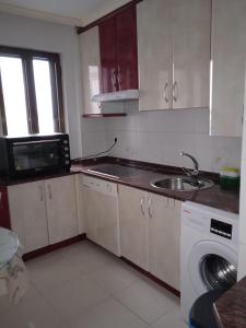 a kitchen with a sink and a washing machine at Apartamento Roma in Ciudad-Rodrigo