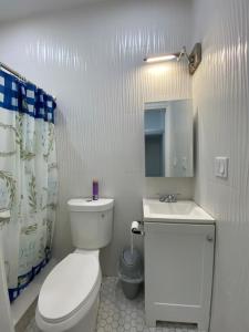 uma casa de banho branca com um WC e um lavatório em Entire private Studio apartment em North Miami Beach