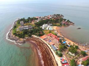 an aerial view of a small island in the ocean at Leone Guest House in Freetown