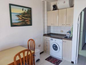 a kitchen with a table and a washing machine at Estudio naturista 1 in Vera