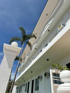 um edifício branco com uma palmeira em frente em Oceana Bay Coron em Coron