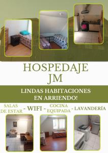 a collage of four pictures of a room at Hospedaje JM in Chillán