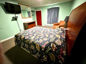 a bedroom with a bed and a dresser and a television at Your Motel in Ypsilanti